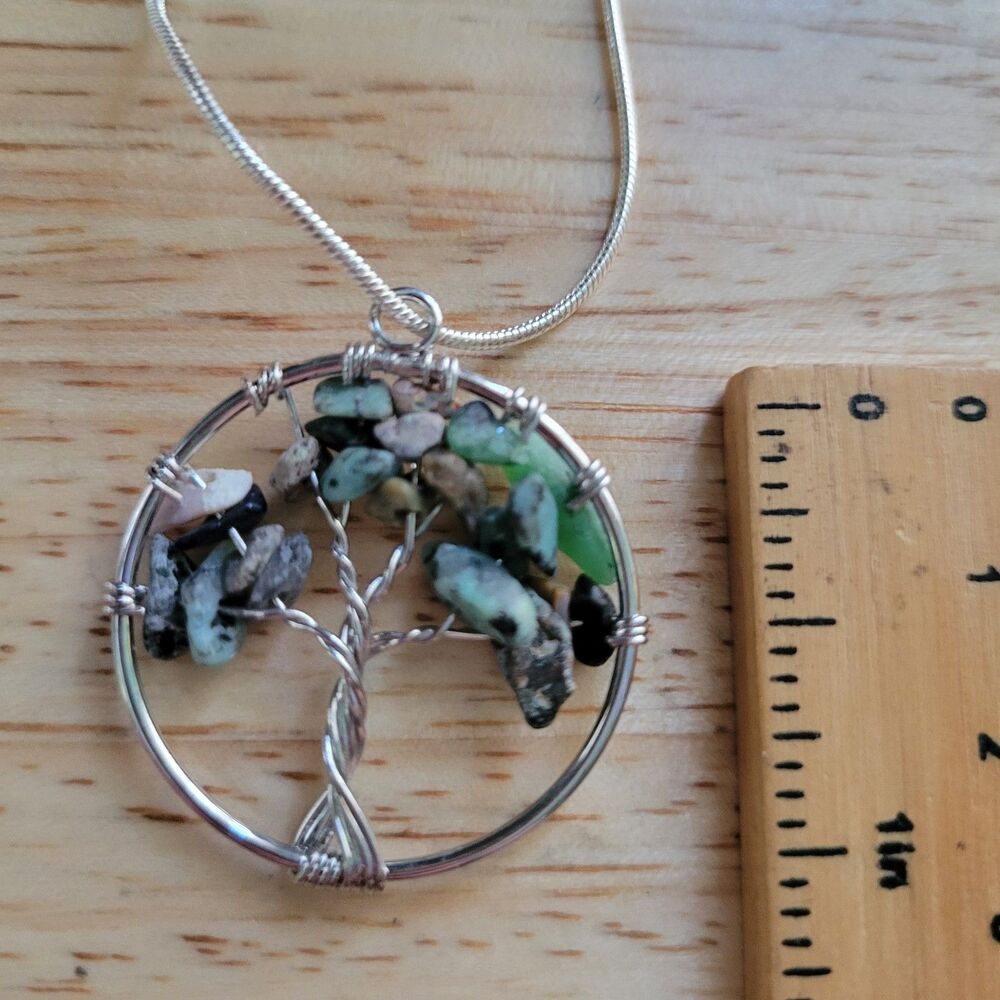 Green Aventurine Tree of Life Stone Pendant with 20" Silver Necklace - Picture 5 of 5